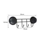 Black Stainless Steel 4-Hook Rack with Suction Cups